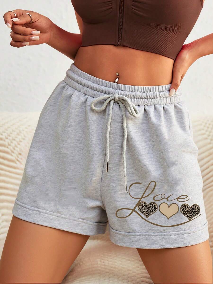 Camiseta de manga corta con estampado de dibujos animados y pantalones cortos - Gris Claro - Ver 1