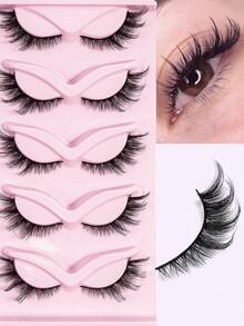 5 Pairs Fox Eye False Eyelashes Fox Eyelashes Winged Lashes Faux Mink Fluffy Hairs Soft Natural Eye Lashes Makeup Tool For Beauty Travel Gifts - 狐狸眼睫毛 - 查看 1