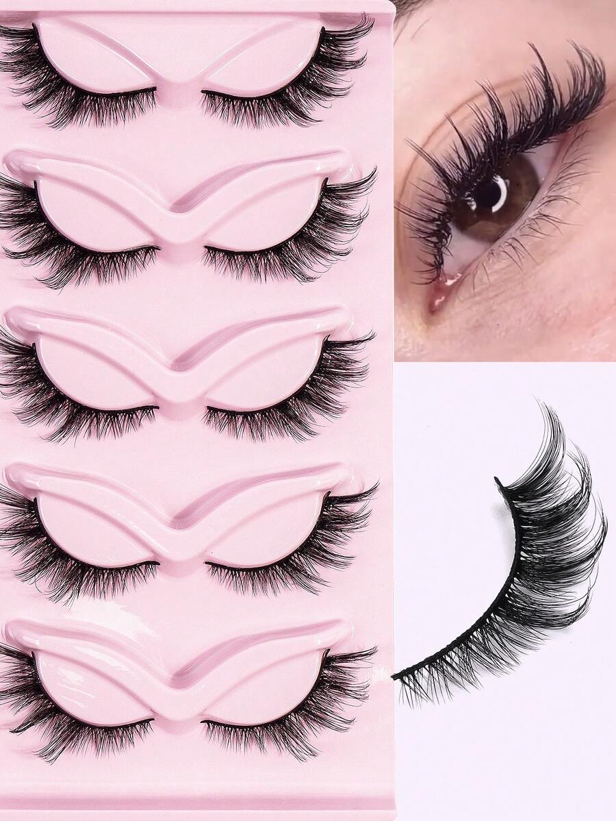 5 Pairs Fox Eye False Eyelashes Fox Eyelashes Winged Lashes Faux Mink Fluffy Hairs Soft Natural Eye Lashes Makeup Tool For Beauty Travel Gifts - 狐狸眼睫毛 - 查看 1