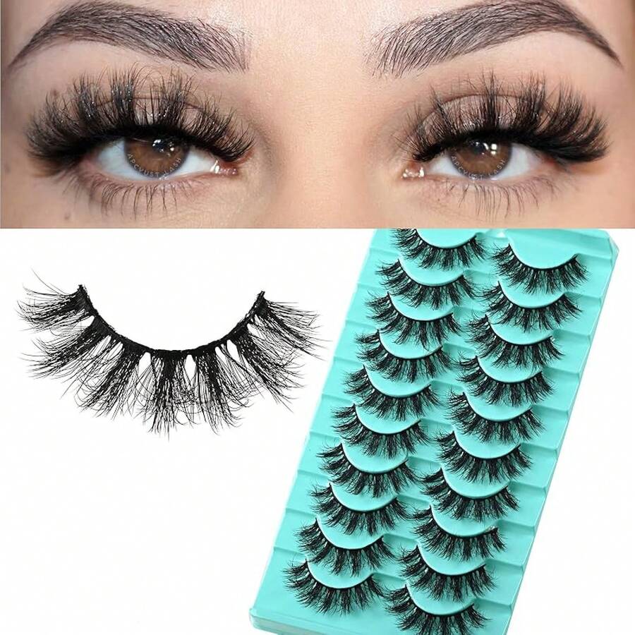Mink Lashes Wispy Eyelashes 10 Pair Natural Fake Lash Pack Fluffy Lashes False Short Strips Eyelash Reusable 3D Cat Eye Pestañas Cluster Set That Looks Like Extensions For Daily Makeup