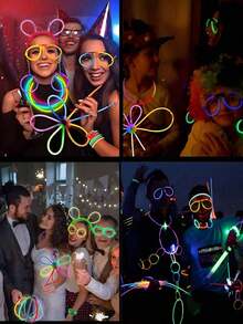 100套嘉年华派对荧光棒，超亮荧光棒，派对装饰品，可在黑暗中持续发光10至12小时。可用于制作手链、项链等。 - 彩色 - 查看 6