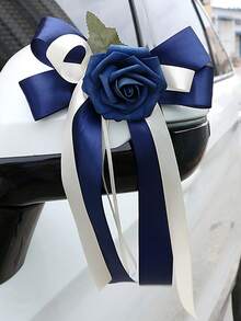 1 PIEZA Decoración de espejo retrovisor con flor de rosa, decoración de escena de boda de coche, decoración de escalera, pasamanos, arco de flor de rosa para manija de puerta de pasillo - Multicolor - Ver 21