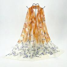 1 pieza Bufanda de poliéster con estampado floral y color degradado, adecuada para todas las estaciones