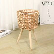 1 Piece Of Nordic-Style Floor-Standing Solid Wood Flower Rack With Hand-Wovenleaves. It's A Bamboo-Woven Storage Rack Suitable For The Living Room (Placed Beside The Sofa), And Can Be Used On The Balcony For Green Radish Flower Pots Or As A Flower Rack For Seedling Pots In The Office.