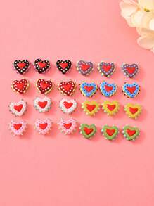 1/5 piezas Cuentas de vidrio pintadas a mano con corazones de puntos de múltiples colores de dopamina, aptas para hacer collares, pulseras, aretes, llaveros, encantos de teléfono, para amantes unisex