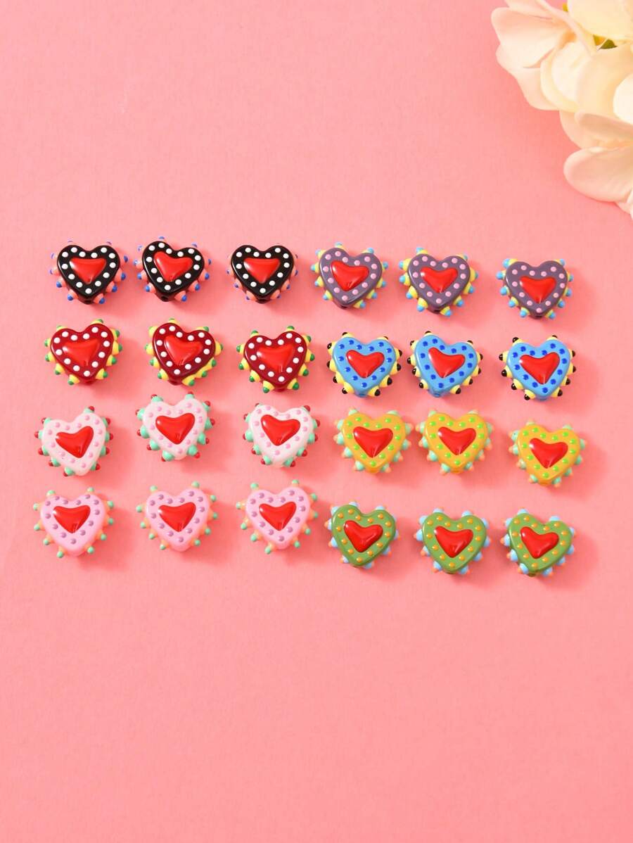 1/5 piezas Cuentas de vidrio pintadas a mano con corazones de puntos de múltiples colores de dopamina, aptas para hacer collares, pulseras, aretes, llaveros, encantos de teléfono, para amantes unisex