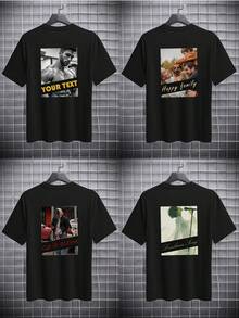 Customized Loose Breathable Lightweight Comfortable T-Shirt For Men, Suitable For Boyfriend, Casual, Loose, Holiday, Outdoor, Festival, Spring/Summer, Photo Customization, Graphic/Text Customization, Can Use Your Own Photo/Logo/Name/Slogan/Funny Text/Blessing, Suitable For Couples - Black - View 3