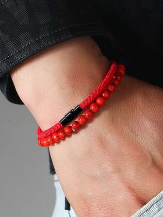 Set van 2 herenarmbanden, synthetisch turkoois, bohemien-stijl armband met magnetische sluiting, geschikt voor alle seizoenen