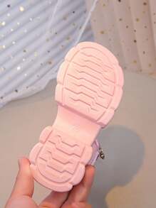 1 Pair Girls' Open Toe Crystal Bow Hook & Loop Princess Style Sandals, Non-Slip Breathable Suitable For Summer Travel & Vacation