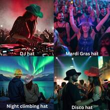 LED Light Up Cowboy Hat 7 Colors Glow In The Dark USB Rechargeable Rave Cowgirl Hats With Bucket Conversion For EDM Festival - Black - View 7