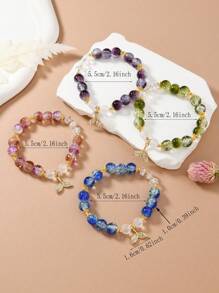 Set di 4 braccialetti con perline a forma di coda di pesce, eleganti e fatti a mano, con ornamenti in vetro scintillante e accenti dorati, perfetti per l'uso quotidiano e le feste, ideali come regalo di Ringraziamento, gioielli stagionali, accessori di tutti i giorni | Gioielli con perline vivaci | Braccialetti durevoli