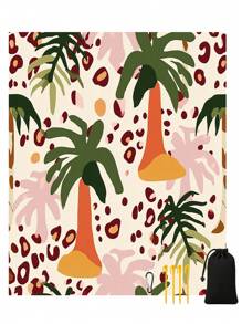 1pc Lightweight & Durable Waterproof Beach Mat With Palm Tree And Leopard Print Pattern, Suitable For Beach, Vacation, Outdoor Camping And Picnic