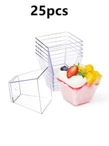 12/25/50/100 pièces Coupes à dessert en plastique transparent, petites coupes carrées en plastique transparent pour gelée, convient pour les fêtes, les mousses, les crèmes-desserts, les desserts, les mini-gâteaux glacés (réutilisables)