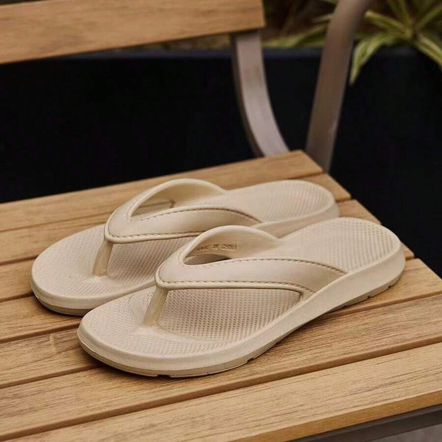 Unisex Fashion Summer Flip Flops, Anti-Slip Soft Sole Outdoor Beach Slippers - Khaki - View 1