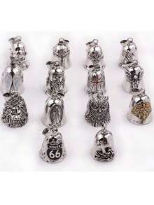 1pc/2pcs Motorcycle Bell, Biker Luck Bell, Praying Hands With Rosary And Holy Cross, Steel Color, Steel Material, Frame Mount - Multicolor - View 3