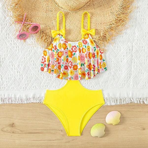 New Butterfly Print One-Piece Swimsuit, Cute For Tween Girl