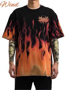 Men's Summer Lava Flame Skull 3D Print Round Neck Short Sleeve T-Shirt, Casual, Comfortable, Loose Fit For Sports, Leisure, And Home Gatherings