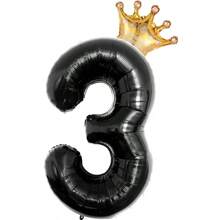 1 Set 32-Inch Black Crown & Number Foil Balloons, Suitable For Birthday, Anniversary Decoration