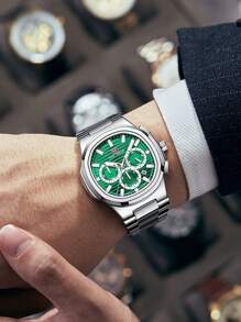 MINIFOCUS 1 Stück Mode Business Quarz Uhr für Herren mit leuchtenden Zeigern, multifunktionalen kleinen Zifferblättern, Kalender, Edelstahl Armband, Luxus Herren Uhr von Topmarke, mit Geschenkbox