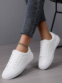 女款白色休閒運動鞋加大碼女鞋平底鞋女休閒運動鞋春夏新款小白鞋時尚百搭休閒鞋輕便透氣女鞋返校季學生鞋