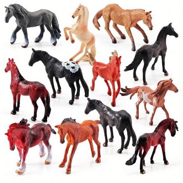 12 Stücke Mini Figuren von weltberühmten Pferden, realistische Pferde Dekorative Spielzeugsammlung, handbemalt Pferde Lernspielzeug Tiere, Tortendekoration/Weihnachten/Abschlusspartys/Geburtstagsgeschenke/Eid Al-Adha/Eid Mubarak
