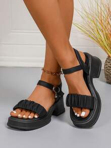 2025 年新款时尚舒适厚底高跟凉鞋，大码女款，适合所有季节，春、夏、秋、冬，优雅、性感、低价、休闲、运动、户外、派对、婚礼情人节 - 黑色 - 查看 4