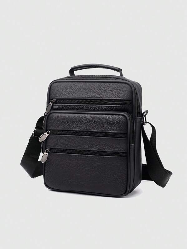 1pc Genuine Leather Solid Men's Shoulder Bag Crossbody Bag, Square Multi-Pocket, Phone Bag Wallet Suitable For Daily Business Commute School Bag Teenagers Freshmen High School University Practical Stylish Sling Bag Man Bag Cross Body Bag Shoulder Bag Side Bag Students School Supplies