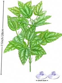 Reptile Plants For Terrariums, Amphibian Habitat Decorations, Artificial Hanging Plants With Suction Cups, Artificial Plants For Gecko Color-Changing Dragon Snake Turtle Tank Accessories