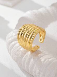 1 Pc Golden Color Chunky Statement Ring , 18K Gold Plating Cooper Metal Rings Set , Minimalist Simple Design Ring For Women