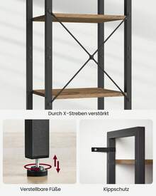 VASAGLE Regal, Bücherregal, Standregal, DVD-Regal, mit 6 Ebenen, Büroregal, offene Ablagen, für Büro, Wohnzimmer, Schlafzimmer, Küche, 30 x 40 x 186 cm, weizenbraun-tintenschwarz - Kamelfarben - Übersicht 5