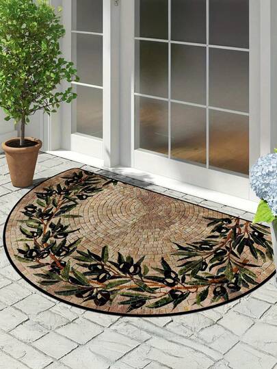 1 pieza Felpudo de entrada de lujo en forma de semicírculo, con fondo en forma de estrella completa, patrón botánico, felpudo de bienvenida interior en forma de semicírculo - 100% terciopelo de cristal de poliéster, a prueba de polvo, resistente a los arañazos, patrón de mosaico brillante, adecuado para la decoración interior