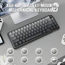 X66 Gasket Wireless Mechanical Keyboard With Volume Knob,60% Bluetooth/2.4GHz/Wired Gaming Keyboard,RGB Backlit,OEM Tri-Color PBT Keycaps,66 Keys Hot Swappable For PC/