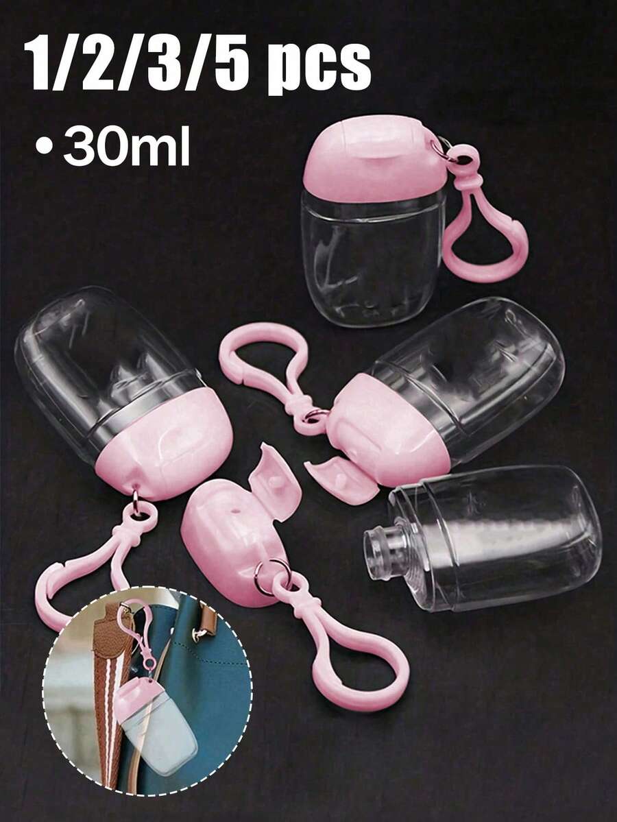 Botella vacía transparente para desinfectante de manos, de viaje, con llavero de gancho, tapa blanca abatible, tapa reutilizable, botella vacía portátil que se puede rellenar, recipiente para cosméticos, adecuado para lociones líquidas, 1oz (aproximadamente 28.3g) 30ml - Blanco - Ver 1