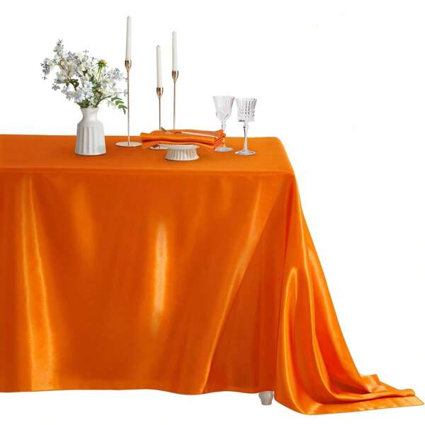 1 pezzo Tovaglia rettangolare arancione in raso, tovaglia soffice e setosa, tovaglia in raso adatta per decorazione tavolo da festa di matrimonio, ristorante, utilizzo interno ed esterno, 147 x 305 cm
