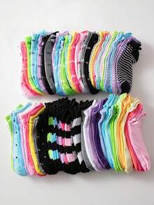 30 Pairs Kids Short Socks: Candy Colors, Lace Bow, Heart Pattern, Stripes, Soft & Comfortable, Casual Versatile, Student Socks - Suitable For Daily Wear, Random Mixed Colors - Multicolor - View 3