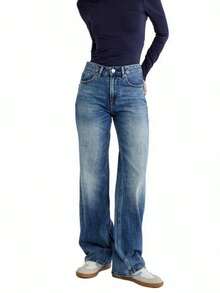 Vintage High-Waisted Baggy Jeans - Dark Blue - View 4