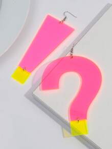 1 Pair Stylish Acrylic Neon Color Oversize Question Mark & Exclamation Point Pendant Earrings, Suitable For Women Party Wear