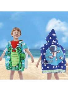 2pcs Kids Boys Hooded Beach Towels, Cartoon Print Soft Microfiber Bath Capes, Suitable For Swimming - Multicolor - View 14