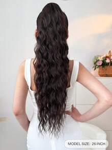 Tóc nối đuôi ngựa gợn sóng dài 26 inch, liền khối, kiểu gợn sóng xoăn, dành cho nữ, màu đen nâu. - Nâu đen - Xem 5