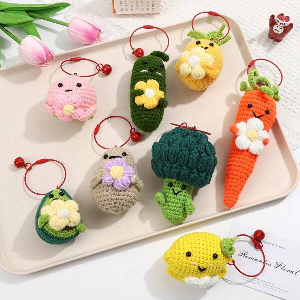 Handmade Crocheted Vegetable Casual Plush Keychain Car Accessories Bag Charm School Letter