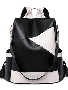Fashion Women's Large Capacity Anti-Theft Colorblock Backpack, Suitable For Travel, Campus, Streetwear - Black - View 3