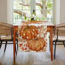 1pc Linen Pumpkin Print Table Runner, Simple Home Decor For Living Room Coffee Table, Autumn Farmhouse Style Decorative Cloth, Suitable For Thanksgiving/Halloween, Multi-Occasion