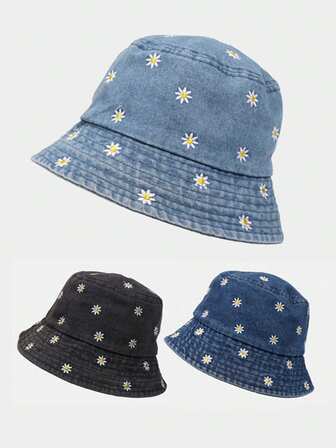Hats For Woman Bucket Hats Embroidered Daisy Sun Hat, Fashionable And Versatile, Suitable For Outdoor Travel In Spring And Summer, Shopping And Travel, Daily Matching
