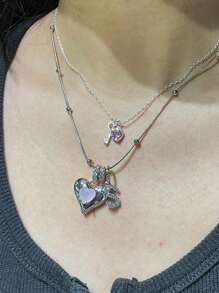 1pc Minimalist Cubic Zirconia Heart Gemstone Initial Letter DIY Necklace, Customized Simple Letter Name Necklace, Stainless Steel Initial Pendant Necklace, Fashionable Gift For Girlfriend, Mom, Family, Friend, Daughter, Anniversary, Valentine's Day, Mother's Day, Birthday, Graduation, Everyday Wear, Wedding, Prom