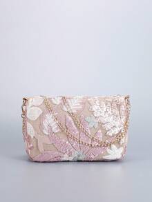 Túi đeo vai xích thêu sequin, Túi đeo chéo hình bán nguyệt thêu hoa thiết kế cổ điển, Túi đựng đồ ăn tối có khóa kéo khâu sequin tương phản màu thời trang dành cho nữ. Loại túi ưa thích, Túi đa năng, Có thể đeo chéo, Xích gấp đôi có thể đeo vai. (Vị trí hoa văn cắt ngẫu nhiên) - Nhiều màu - Xem 8