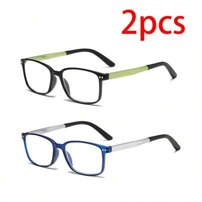 2 Pairs Lightweight & Fashionable Blue Light Blocking Readers, Rivets Contrast Color Legs Unisex Reading Glasses