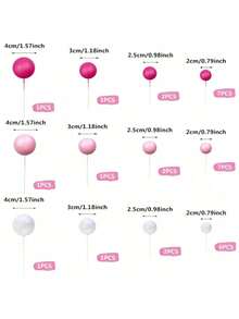 32pcs Spherical Cake Toppers, Available In Pink, White, Fuchsia, Spherical Cupcake Toppers Suitable For Bear Themed Birthday Party, Wedding Decor, Back To School, Valentine's Day, Mother's Day, Graduation Ceremony And More Occasions - Multicolor - View 5