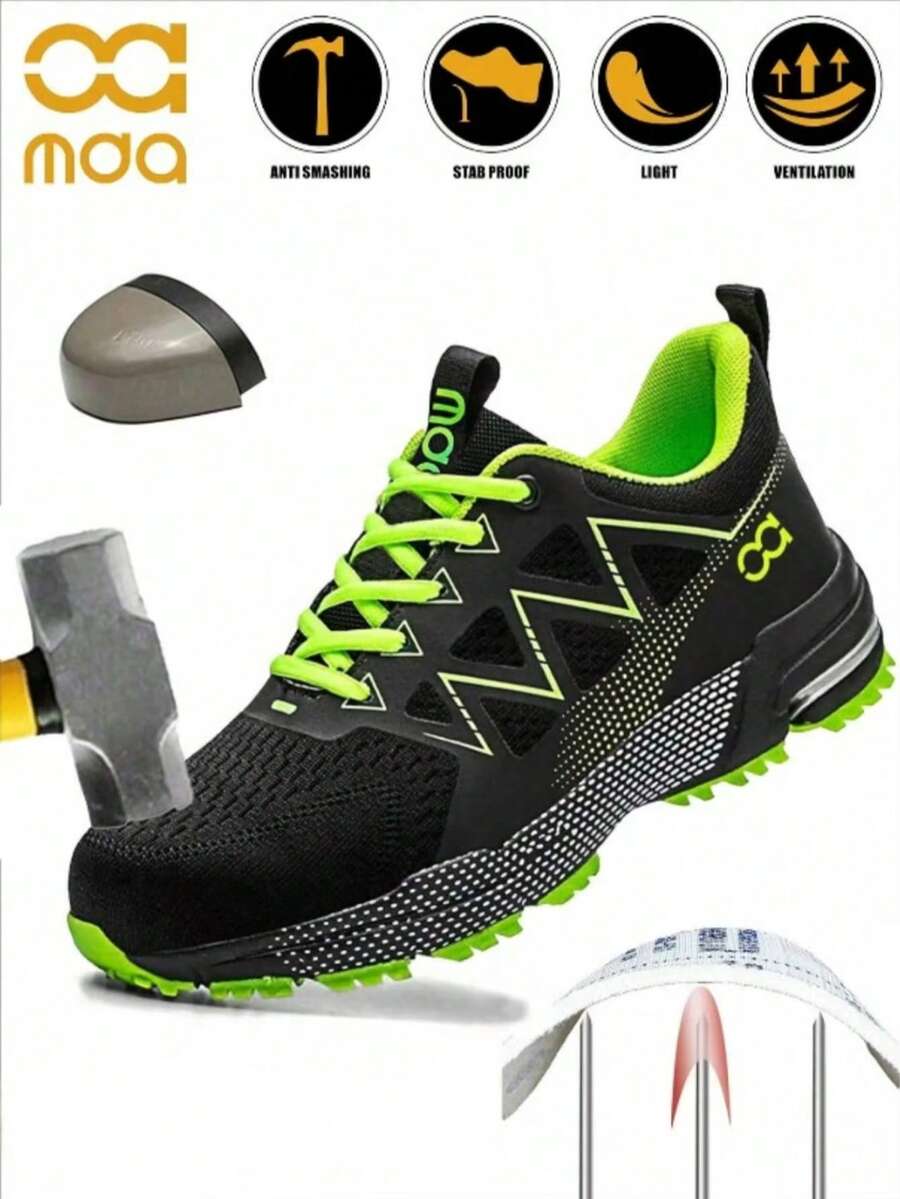Zapatos con punta de acero para hombres, zapatos de trabajo atléticos ligeros con punta de acero, botas con punta de acero negras y verdes para construcción, industria, almacén, anti-aplastamiento, anti-perforación, senderismo