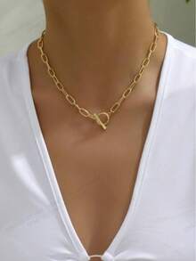 1pc Simple Long Hook Solid Chain Necklace, Everyday Wear For Women - Gold - View 2