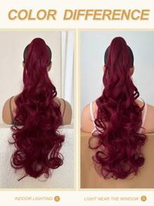 24 Inch Claw Ponytail Extension Hair Long Natural Wavy Wave Wine Red Color 24 Inch Add In Hair For Braids